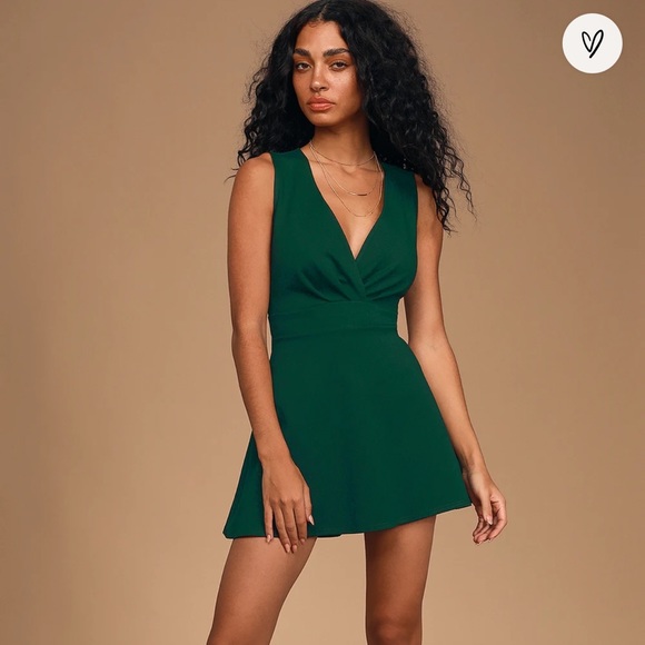Lulus the simple things forest green skater dress - Picture 1 of 8